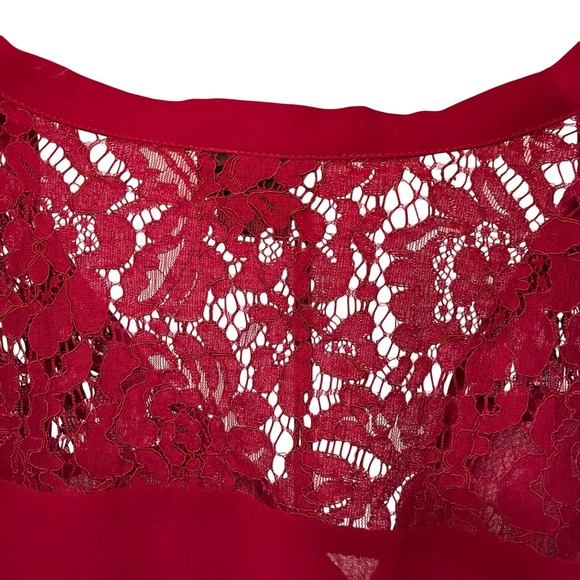 City Chic XL Lace Trim Long Sleeve Blouse Red Semi-Sheer Button Cuff - Picture 3 of 7